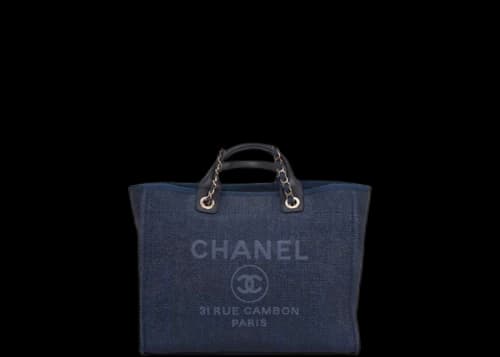Chanel Deauville Tote Gold-tone Large Navy Blue