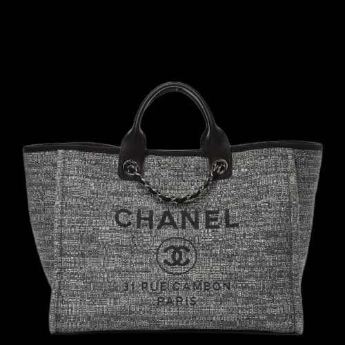 Chanel Deauville Tote Silver-tone Large Charcoal