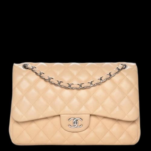 Chanel Double Flap Quilted Diamond Jumbo Gold-tone Beige