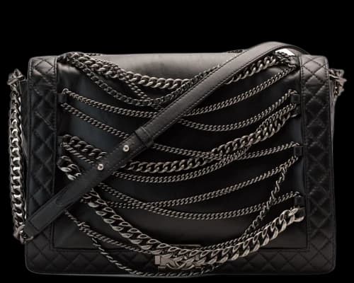 Chanel Enchained Boy Flap Calfskin Ruthenium Large Black