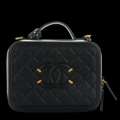 Chanel Filigree Vanity Case Quilted Caviar Gold-tone Medium Black