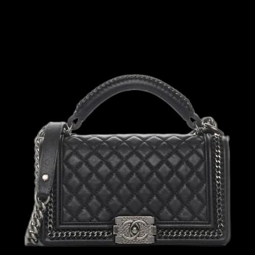 Chanel Boy Top Handle Quilted Chain Medium Black