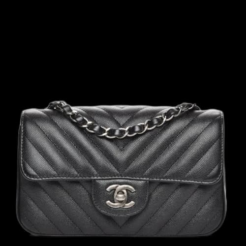 Chanel Rectangular Flap Chevron Quilted Metallic Mini Black