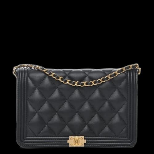 Chanel Boy Wallet On Chain Diamond Quilted Black