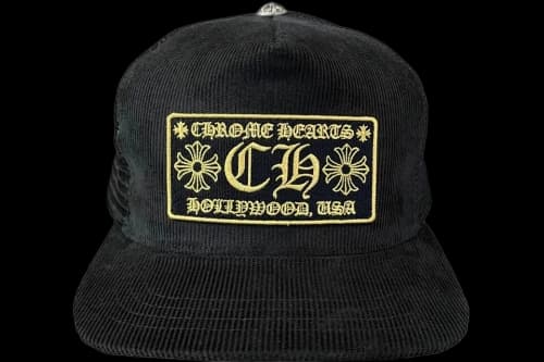 Chrome Hearts CH Hollywood Corduroy Trucker Hat Black/Gold