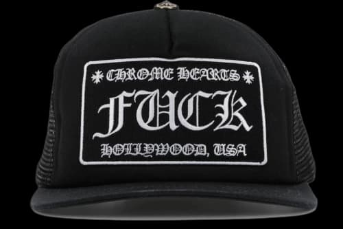 Chrome Hearts FUCK Hollywood Trucker Hat Black/Black