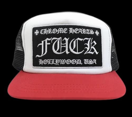 Chrome Hearts FUCK Hollywood Trucker Hat Red/Black/White