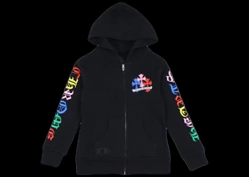Chrome Hearts Kids Multicolor Cemetery Cross Zip Up Hoodie Black