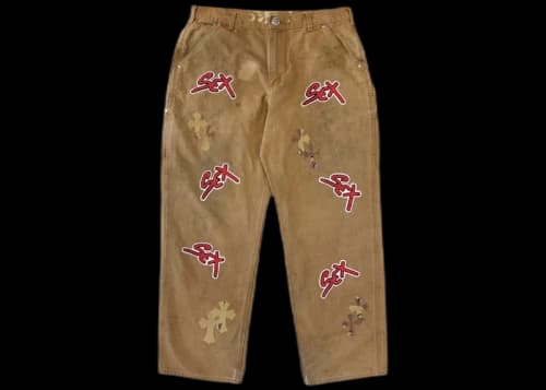 Chrome Hearts Matty Boy Sex Records Single Knee Vintage Carpenter Pants Tan