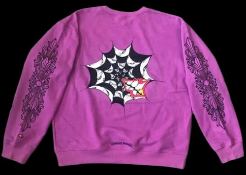 Chrome Hearts Matty Boy Spider Web Crewneck Sweatshirt Purple