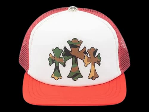 Chrome Hearts Triple Cross Cemetary Trucker Hat Red/White