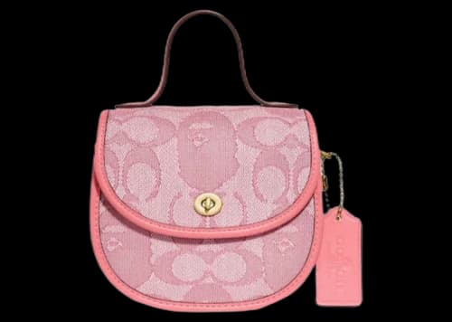 Coach x BAPE Mini Top Handle Saddle Bag Signature Jacquard Brass/Taffy