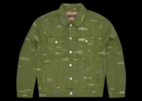 Corteiz Alcatraz Pattern Denim Jacket Khaki