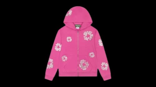 Denim Tears Cashmere Swarovski Cotton Wreath Zip Hoodie Pink