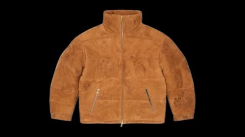 Denim Tears Embossed Leather Wreath Puffer Jacket Brown