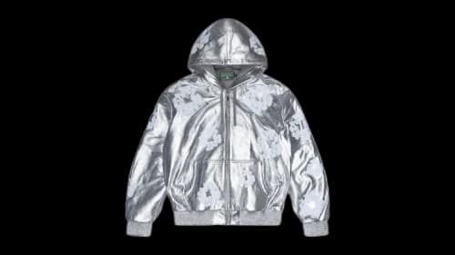 Denim Tears Leather Cotton Wreath Zip Hoodie Silver