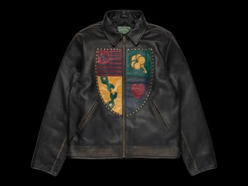 Denim Tears Libertas Crest Leather Jacket Washed Black