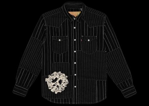 Denim Tears Peace Patchwork Western Button Up Black