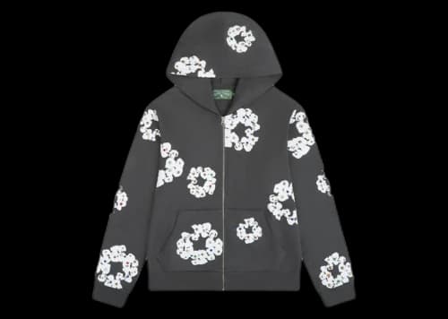 Denim Tears Rhinestone Cotton Wreath Zip Hoodie Vintage Black