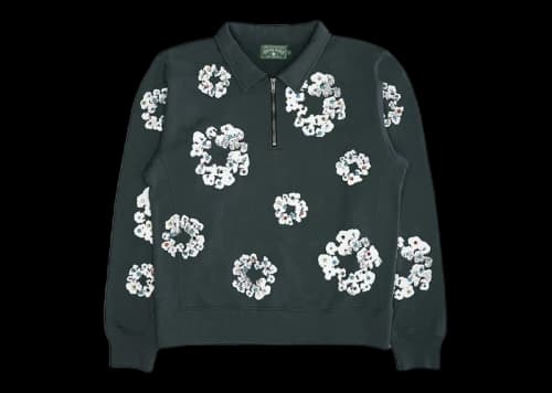 Denim Tears Rhinestone Wreath Half Zip Sweatshirt Black