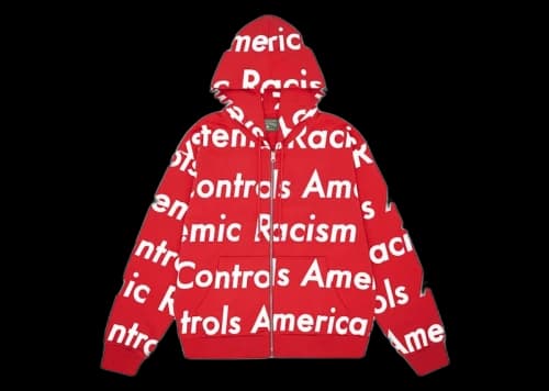 Denim Tears x Arthur Jafa Systemic Racism Controls America Zip Up Hoodie Red