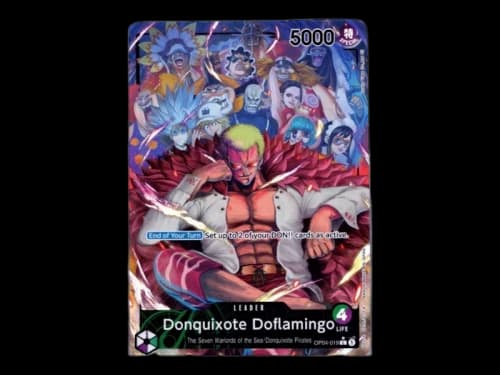 Donquixote Doflamingo 2023 Bandai One Piece Card Game Kingdoms of Intrigue Alt Art Leader OP04-019 Ungraded