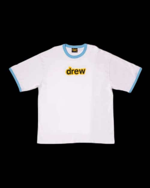 drew house oversized secret ss ringer tee white/sea blue