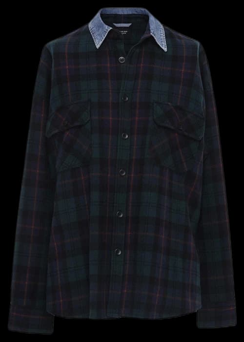 FEAR OF GOD Denim Collared Flannel Shirt Green Plaid