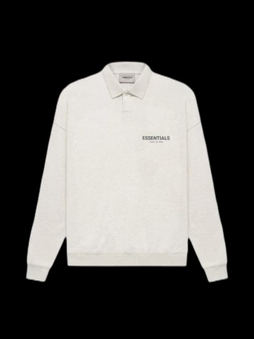 Fear of God Essentials Core Collection L/S Polo Light Heather Oatmeal