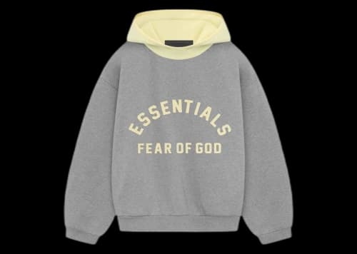 Fear of God Essentials Kids Nylon Fleece Hoodie Dark Heather Oatmeal/Garden Yellow
