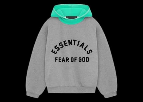 Fear of God Essentials Kids Nylon Fleece Hoodie Dark Heather Oatmeal/Mint Leaf