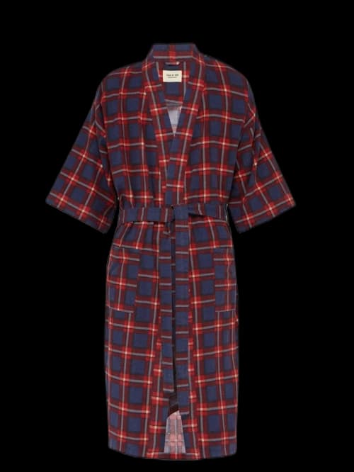 FEAR OF GOD Plaid Flannel Wrap Coat Red/Navy/Multicolor