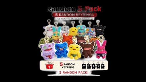 Fuggler Set of 5 Zuru Fuggler Keyring 5 Inch Plush Toy Mystery Random Assortment (5 Packs) Packs Black