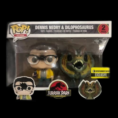 Funko Pop! Movies Jurassic Park 25th Anniversary Dennis Nedry & Dilophosauras Entertainment Earth Exclusive 2 Pack
