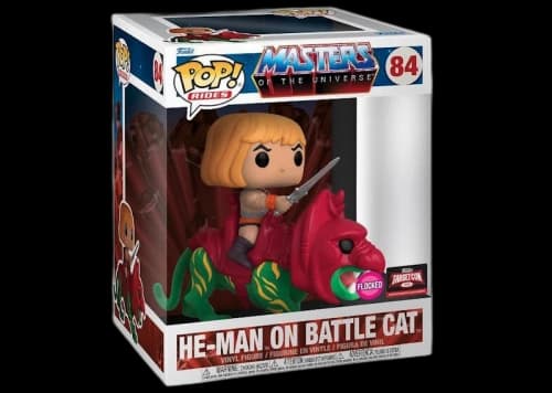 Funko Pop! Rides Masters Of The Universe He-Man on Battle Cat Flocked Target Con 2022 Exclusive Figure #84