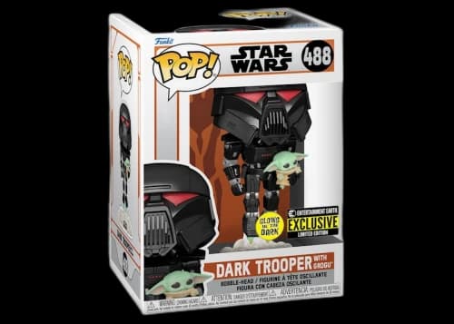 Funko Pop! Star Wars The Mandalorian Dark Trooper With Grogu GITD Entertainment Earth Exclusive Figure #488
