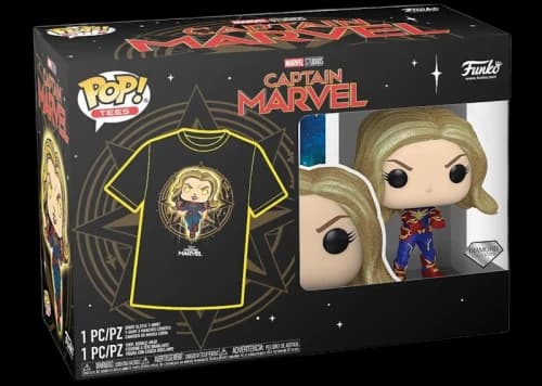 Funko Pop! Tees Marvel Studios Captain Marvel Diamond Collection With T-Shirt Bundle Figure #427