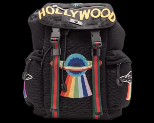 Gucci Mesh Embroidery Backpack Hollywood/UFO/Planet Embroidery Red/Black/Green/