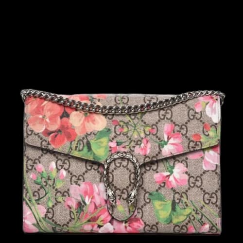 Gucci Dionysus Chain Wallet GG Supreme Blooms Mini Antique Rose