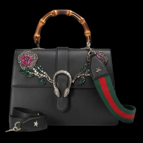 Gucci Dionysus Bamboo Top Handle Flower Deco Black