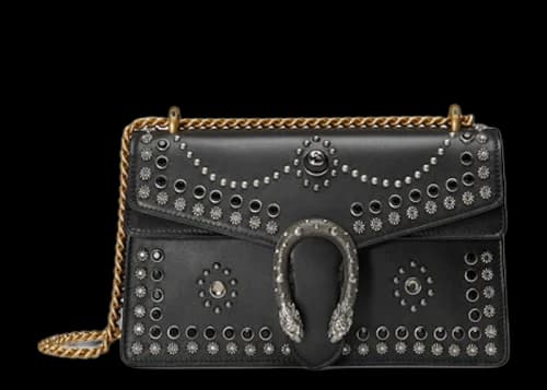 Gucci Dionysus Shoulder Bag Studded Leather Small Black