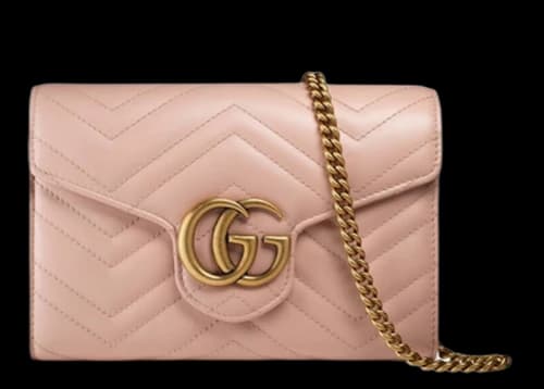 Gucci GG Marmont Chain Wallet Matelasse Mini Soft Pink
