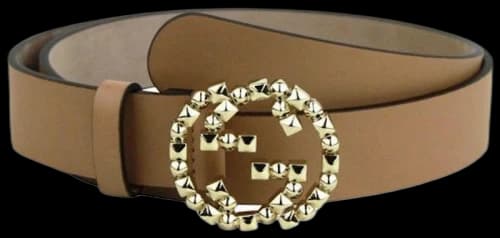 Gucci Interlocking G Belt Gold Studded Light Brown
