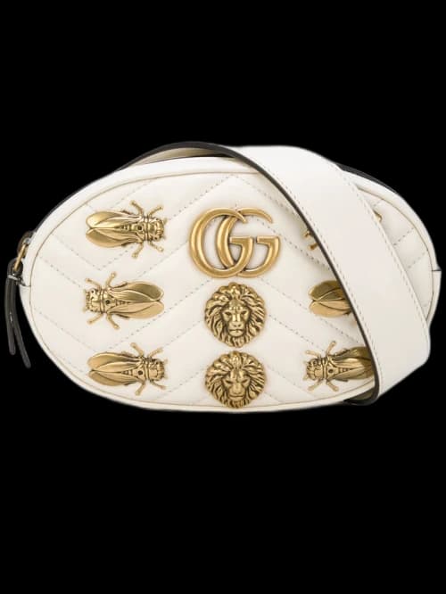 Gucci GG Marmont Belt Bag Matelasse Animal Studs White