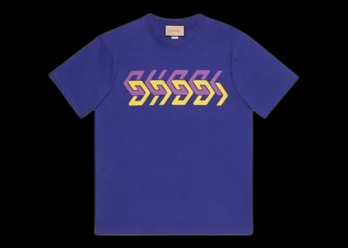 Gucci Mirror Logo-Print Short-Sleeve T-shirt Blue/Purple/Yellow