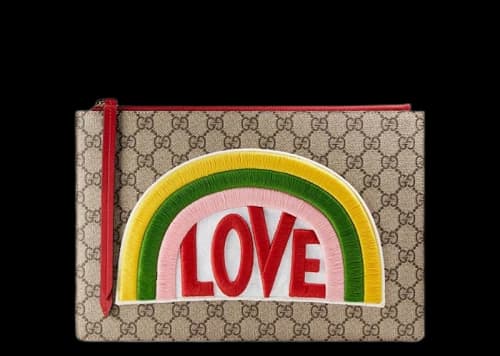 Gucci Pouch GG Supreme Rainbow Beige/Hibiscus Red
