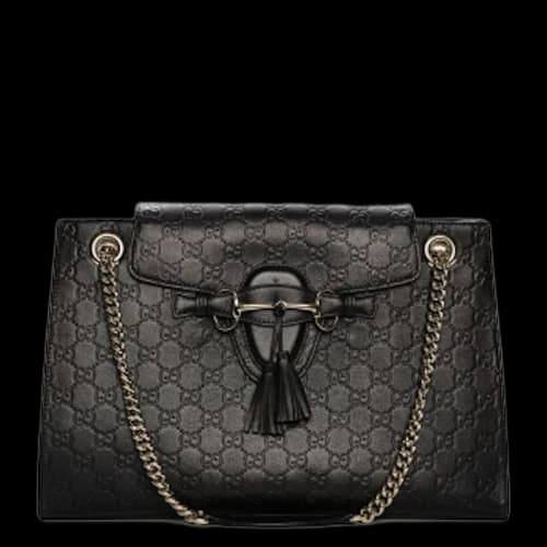 Gucci Emily Shoulder Bag Guccissima Large Black