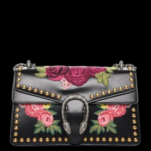 Gucci Dionysus Shoulder Bag Flower Embroidered/Studded Small Black
