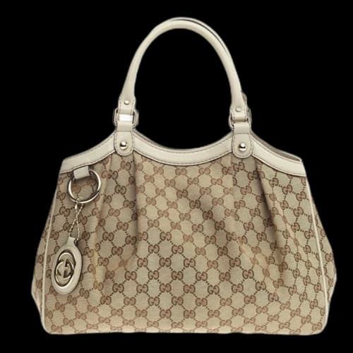 Gucci Sukey Tote GG Monogram GG Leather Charm Medium Brown/White
