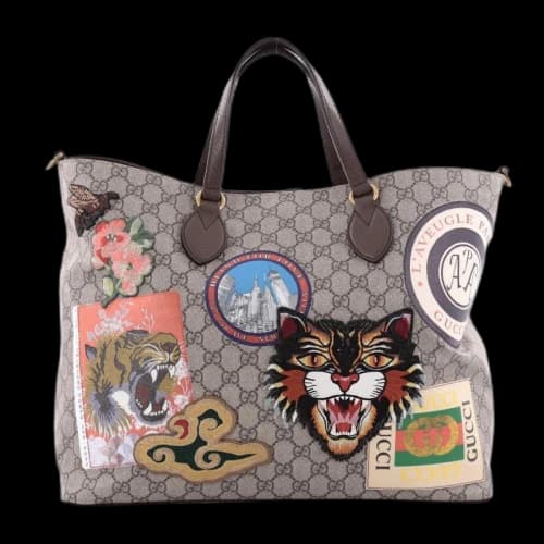 Gucci Convertible Tote Monogram GG Embroidered Medium Taupe/Brown/Orange/Green
